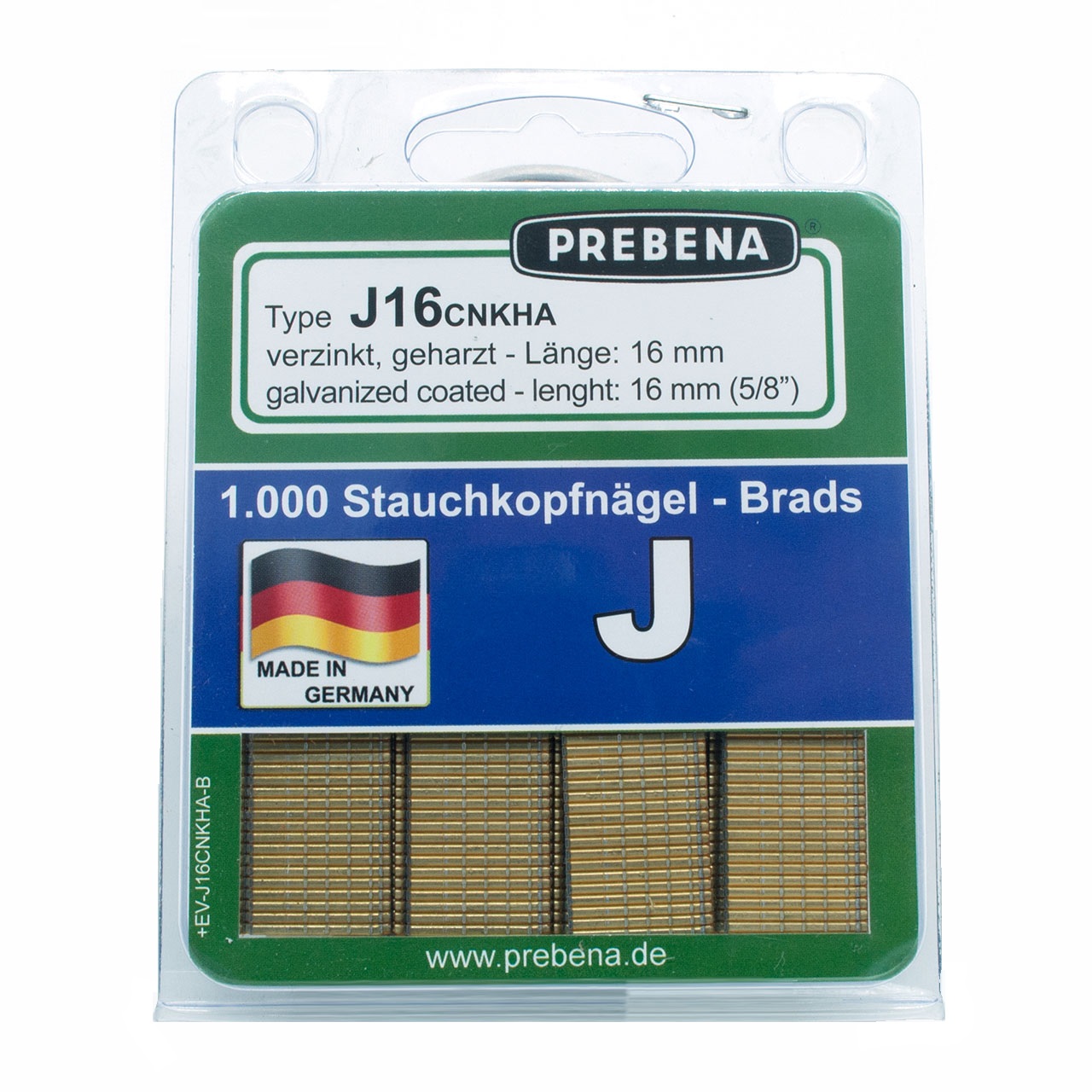 J16CNKHA-B Stauchkopfnägel (Brads) im Blister verzinkt geharzt